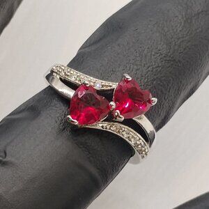 925 Sterling Silver Ring Double Heart .925 Love Jewelry